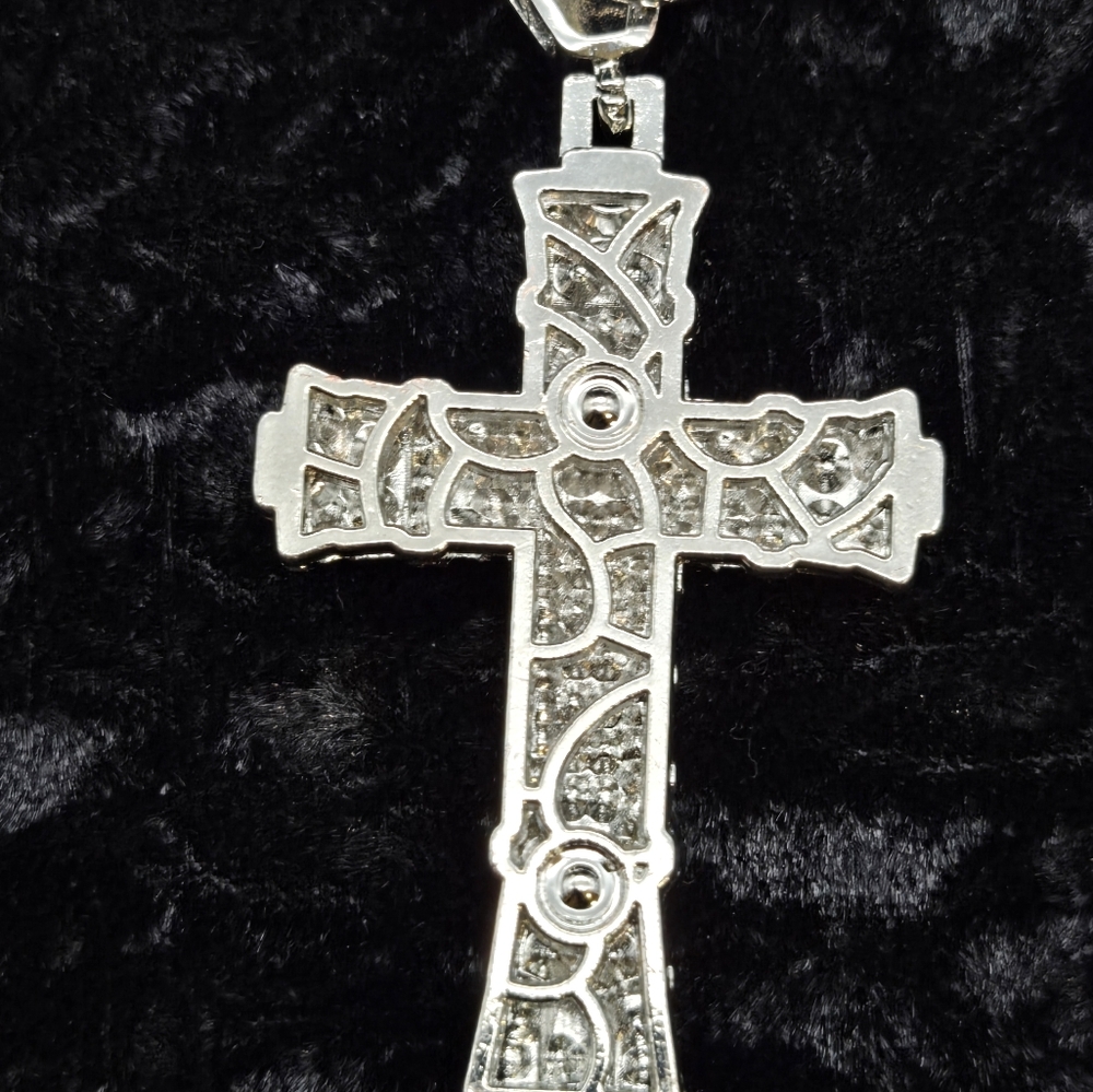 Big Boss Bling SILVER CZ Encrusted Cross Pendant And Necklace 26"×.5"....25234 - Picture 6 of 8